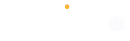 Anavo white logo and yellow dot with transparent background